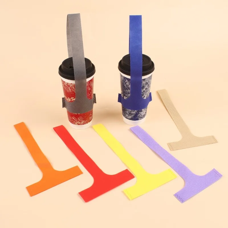 Disposable T-shaped Non-woven Fabric Single Cup Cover Milk Tea Coffee Packaging Bag Environmentally Friendly Handheld Cup Cover