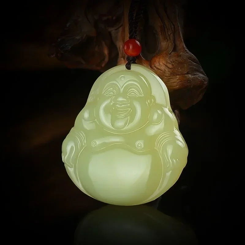 Natural Green Jade Guanyin Buddha Pendant Necklace Charm Jewellery Fashion Hand-Carved Man Woman Luck Gifts Amulet New