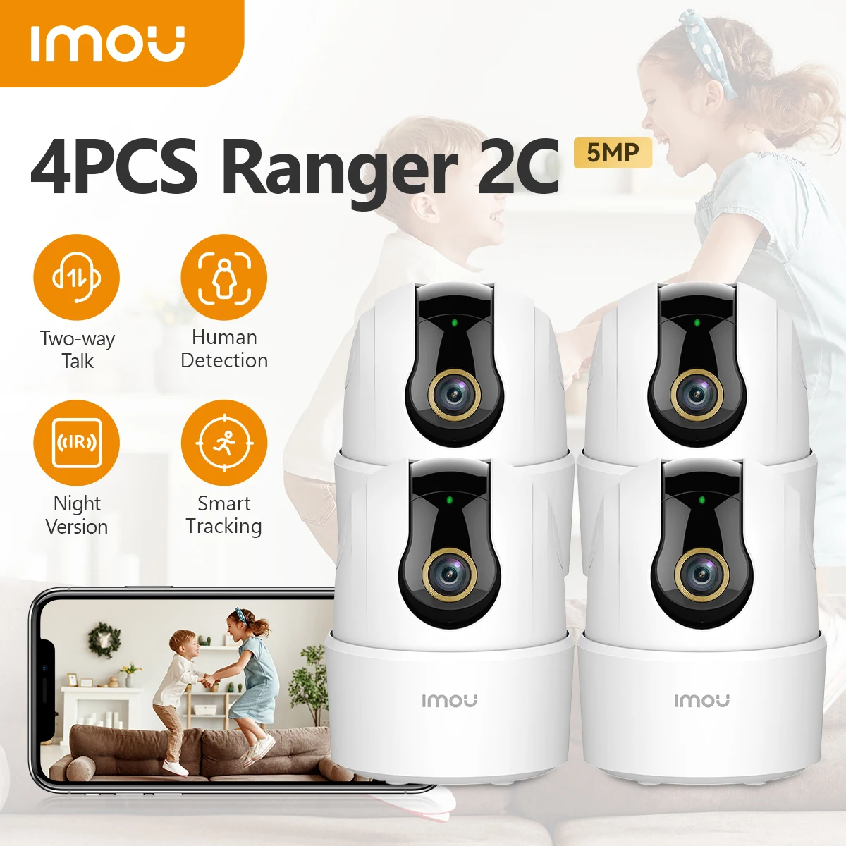 

4PCS IMOU Ranger 2C 5MP WiFi Indoor Camera 360° PTZ Baby Pet IP CCTV Camera with App 2-Way Talk Night Vision for Home Securirty