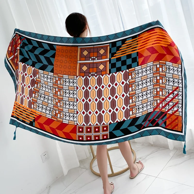90x185cm Printing Process Twill Summer Suncare Beach Dress Bikini Sarong Wrap Scarf Women Brazilian Swimsuit Bathing Cover-ups