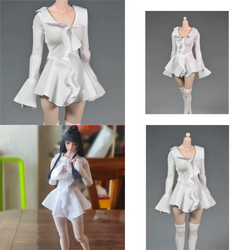 

1/6 Scale Female White Lotus-leaf Lace Dress Soldier Clothing Model for 12inch Action Figures Body Dolls Collections in Stock
