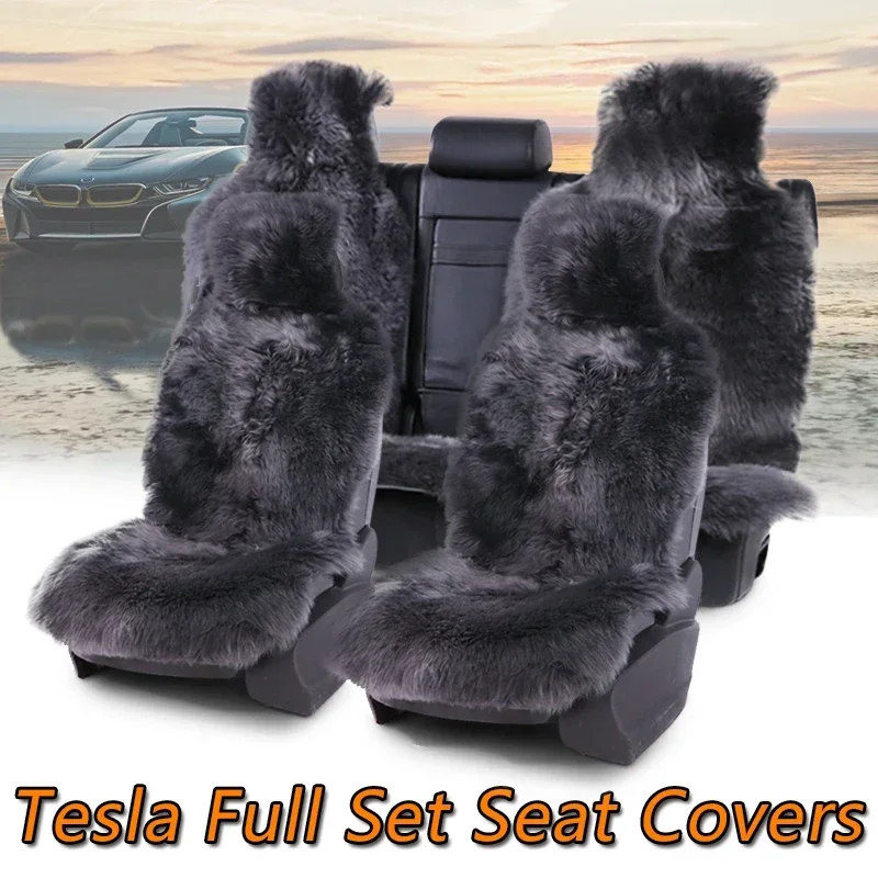 Front and Rear Seat Covers for 2017-2023 Tesla Model 3/Y Comfortable and Warm Long Plush Fur Seats Cushion Car Interior Pad