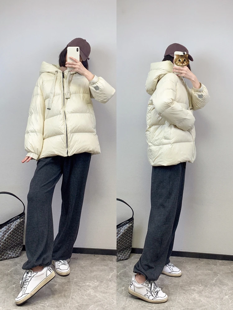 Winter Neue Kordelzug Kapuze Unten Jacke Frauen Weiße Ente Unten Verdickt Warme Kurze Puffer Jacke Lose Beiläufige Winter Mantel Frauen