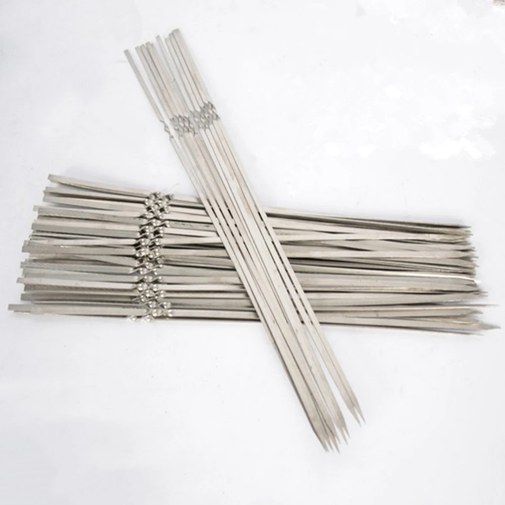 

50 Pcs BBQ Sticks Barbecue Accessories Kebab Roasting Wooden Supplies Stainless Steel Skewer