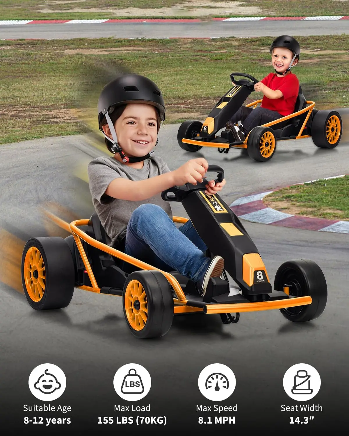 Juguete Go Kart para niños de 24V y 9Ah, coche a la deriva de alta velocidad de 8,1 MPH con motores de 2x300W, marco totalmente metálico, música, para niños de 86 a 12 años