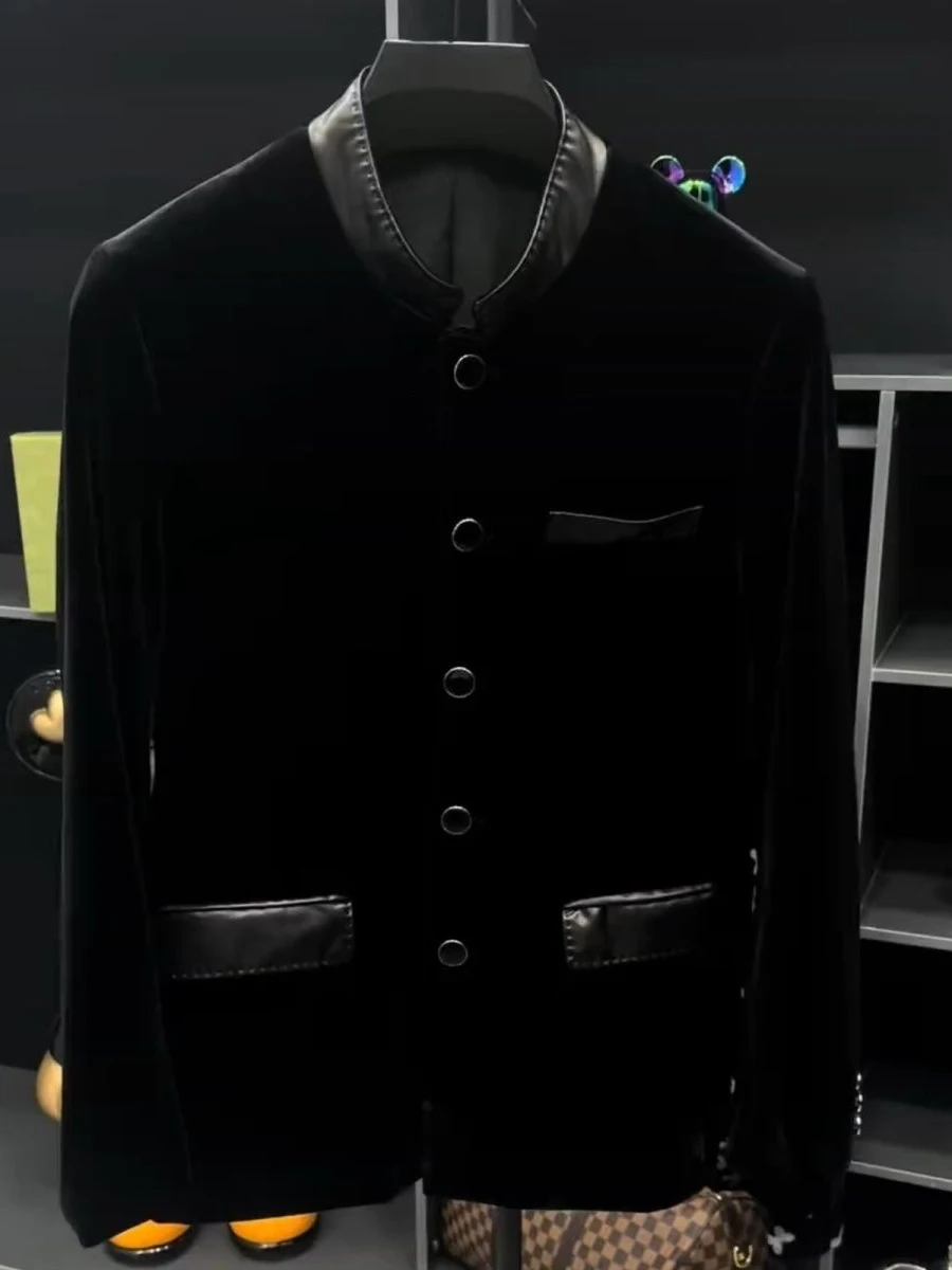 

Высококачественный мужской вельветовый пиджак для осени и зимы, повседневный деловой стиль, длинный рукав, воротник-стойка, премиум-качество