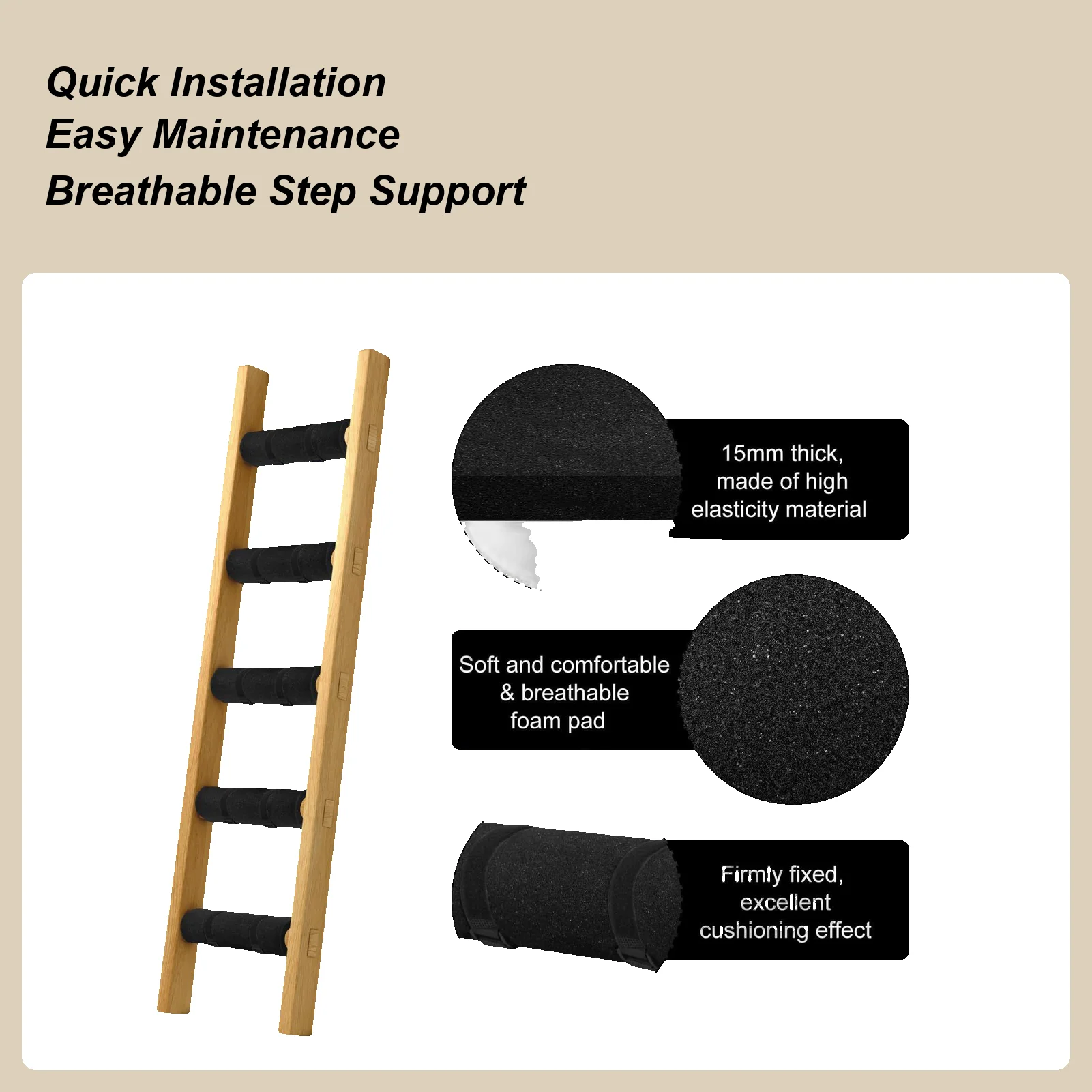 二段ベッド用はしごパッド-5枚-滑り止めマット-ロフトベッド用はしごパッド-調節可能な10個のフープストラップ付き-寮-大学-寝室-アパート用