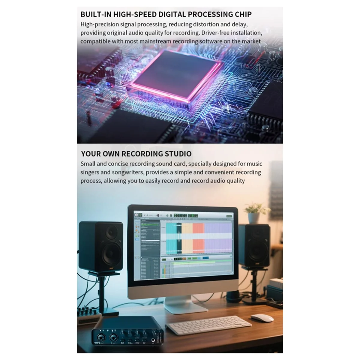 

New 3C-Audio Interface Professional Sound Card with Monitoring Electric Guitar Live Recording for Studio Singing Microphone