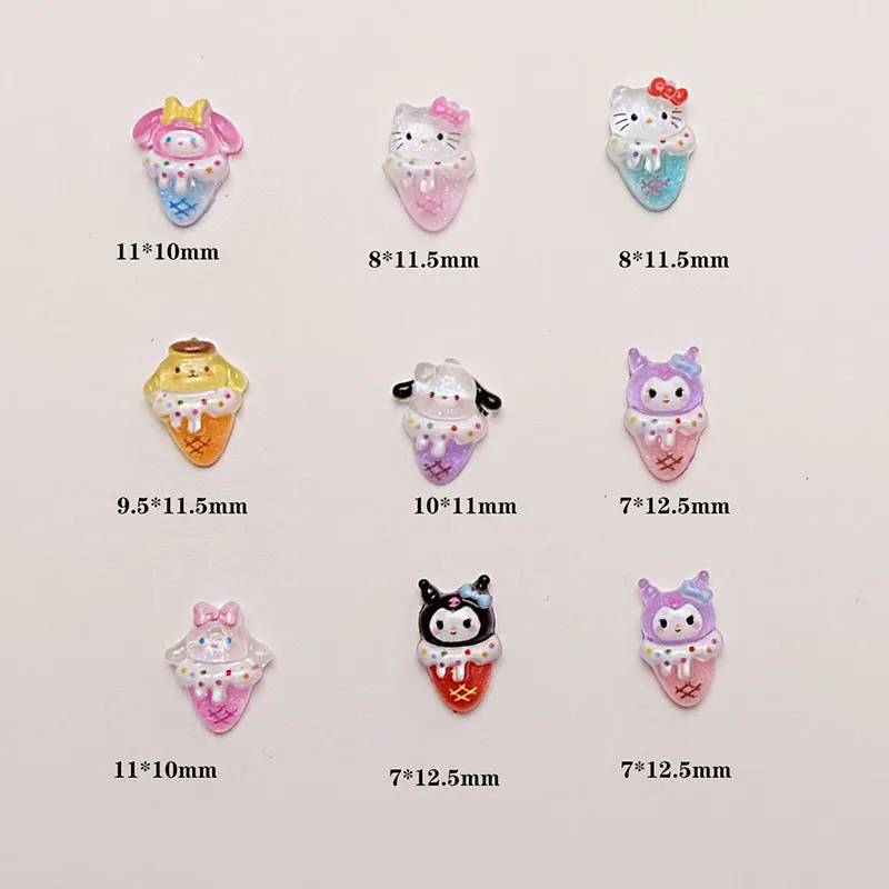50 Stücke Gemischt Kawaii Eis Hallo Kitty Nagel Charms Harz Cartoon Kuromi Melody Nail art Dekoration Sommer Maniküre Strass