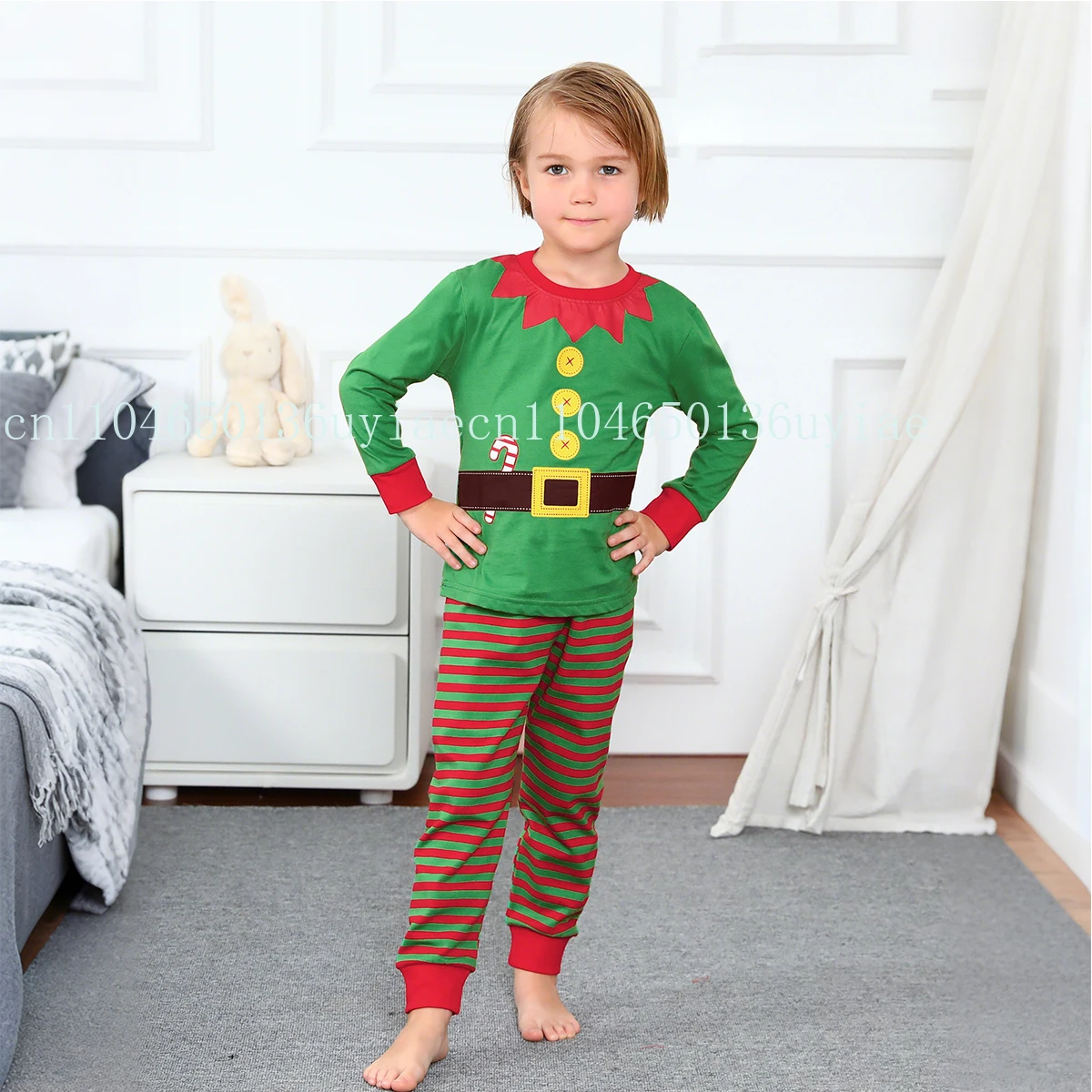 

New Year Green Elf Costume Kids Santa Christmas Claus Cosplay Clothes Sets Girls Boys Xmas Party Fancy Dress 3-14 Years