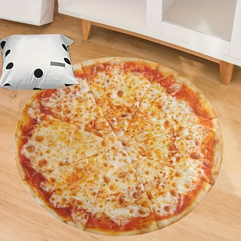 Pizza Round Rug Creative Cheese Pizza Print Anti-slip Soft Floor Mat Carpet For Living Room Bedroom Kitchen Home Decor