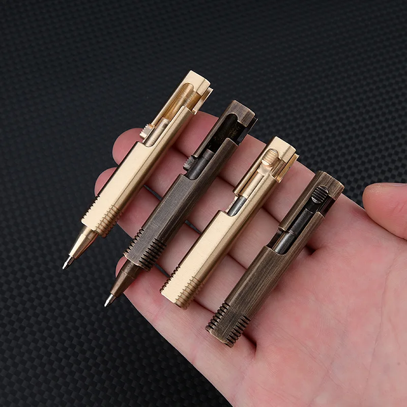 Brass Quick Release Writing Pen Cylindrical Bolt Ballpoint Pen Mini Keychain Business Signature Stationery Gift Pen EDC Tool