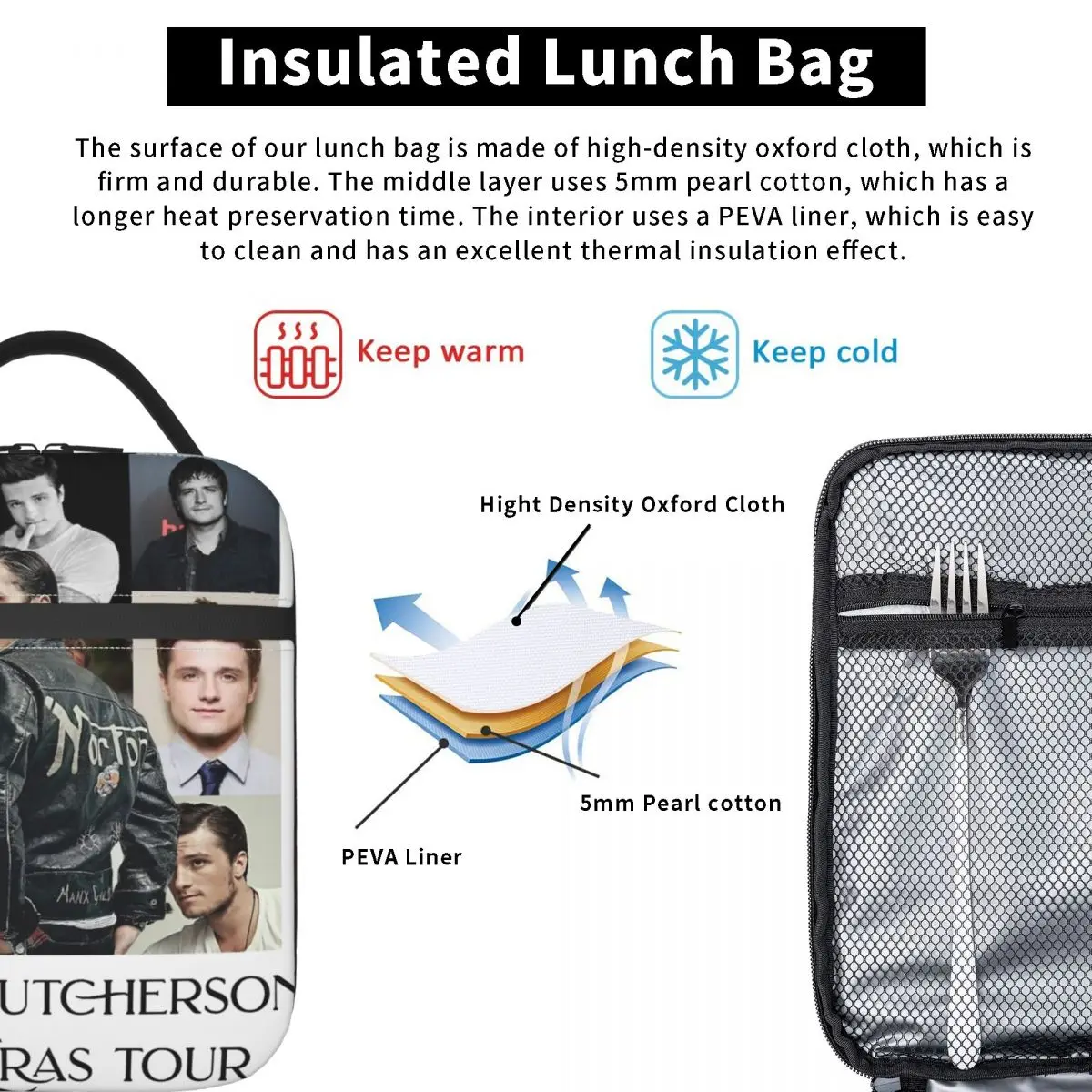 Josh Hutcherson-Sac à lunch isotherme The Eras Tour Merch pour hommes et femmes, boîte à nourriture de travail, portable, décontracté, glacière thermique, boîte à bento