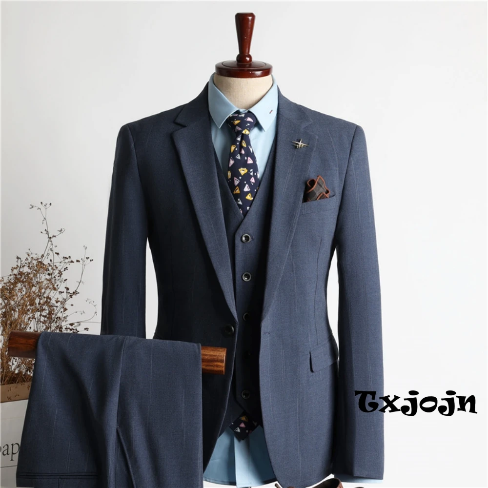 High Quality Striped Men's Suits 3 Pieces Wedding Groom Best Man Outfit,Notched Lapel Suit Set For Men Formal Occasion Tuxedo