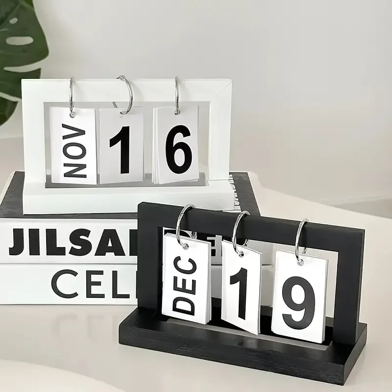 Decoración de estilo minimalista Ins para sala de estar y oficina, adorno de calendario de madera, accesorios de escritorio modernos, manualidades simples para decoración del hogar, Gif