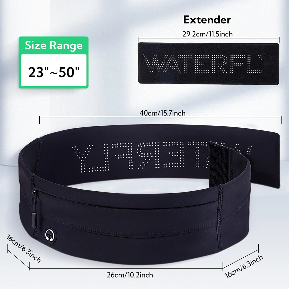 WATERFLY Running Belt Fanny Pack Slim Elastic Sport Workout Waistband For Men and Women Belt Marathon Jogger Waist Bag