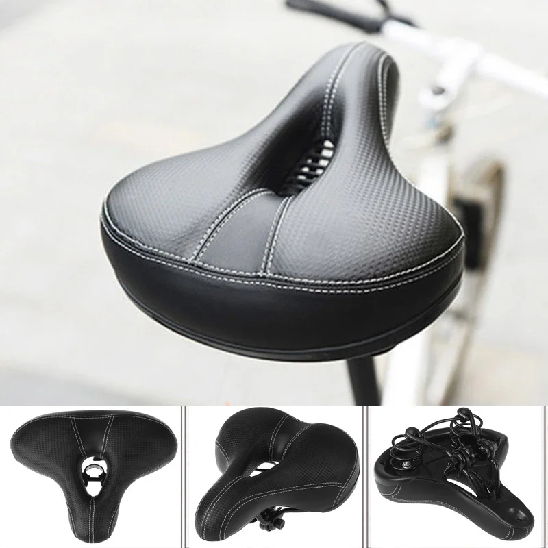 

Thickened Comfortable Bike Saddle Wide Cushion Black Rounded Seat Design Breathable Air Vent Most Comfortable Road Bike Seat