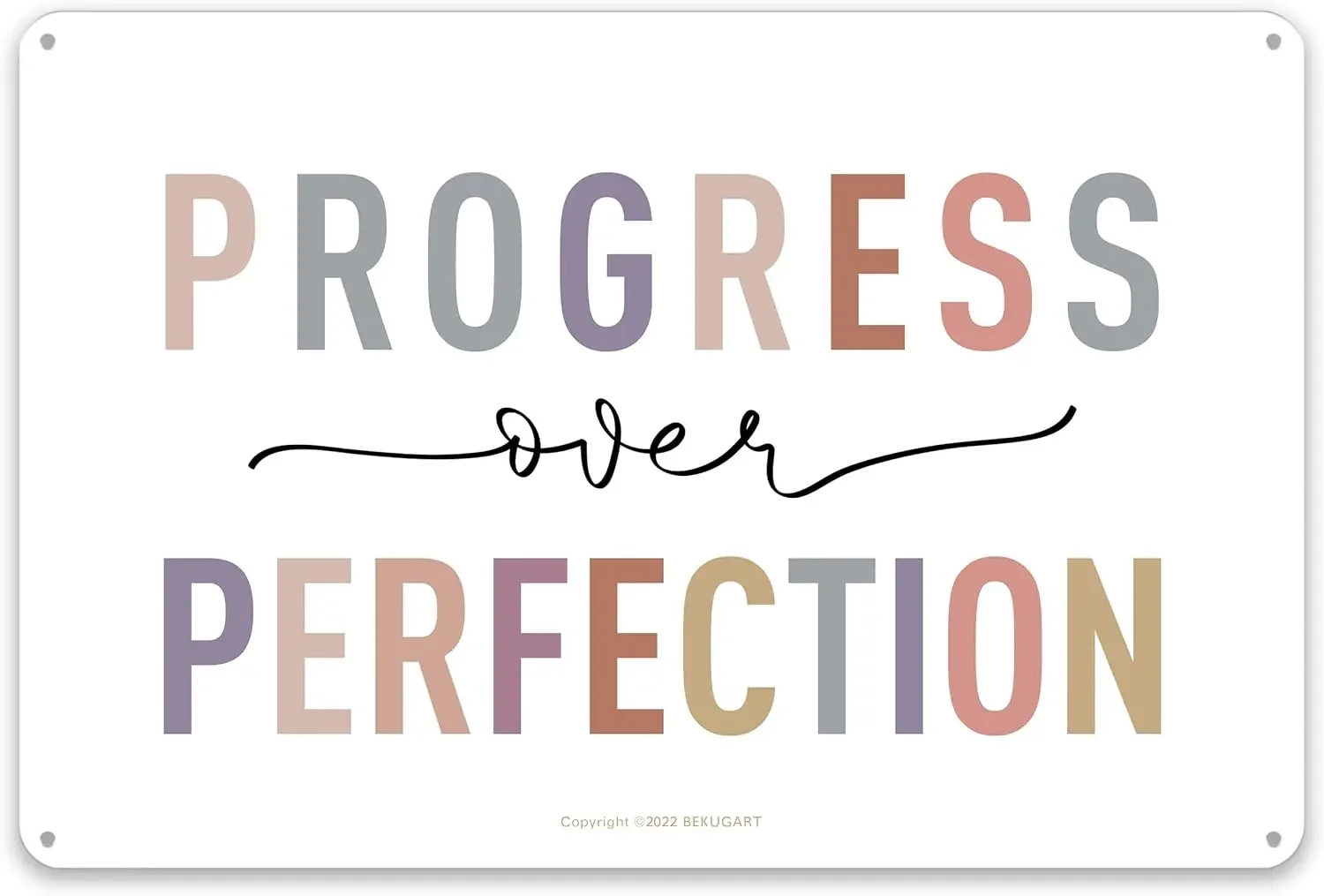 Progress Over Perfection Metal Wall Art - Boho Classroom Decor - Motivational Quote Poster for Kids Room Office - 12x8 in