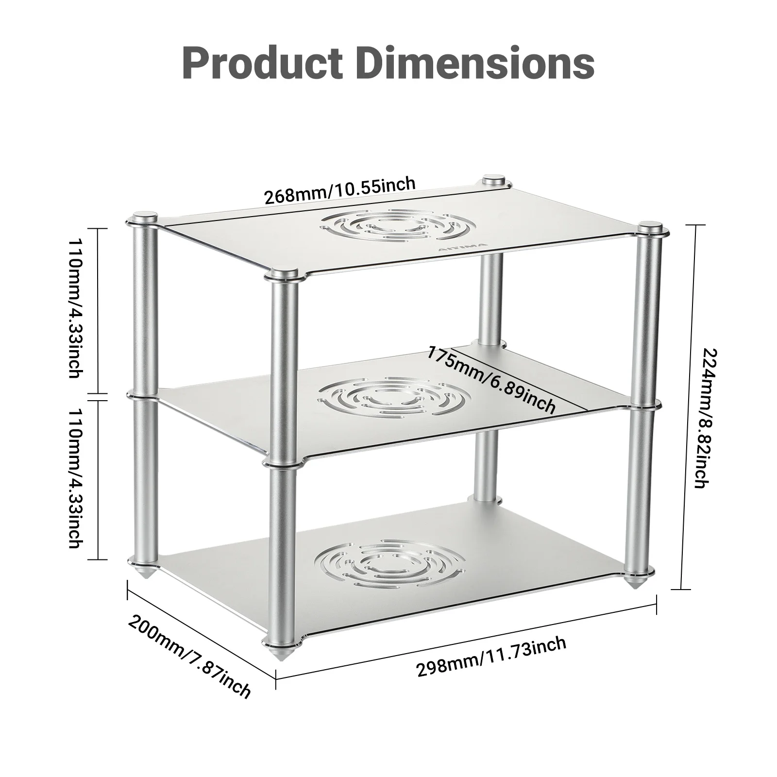AIYIMA Espositore HiFi per rack per amplificatore in metallo per amplificatore da tavolo Preamplificatore DAC Staffa di supporto per montaggio su rack per sistema audio domestico