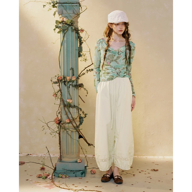 ELFSACK Women's Cowl Neck Long Sleeve T-shirt with Butterfly Floral Print, Asymmetrical Ruched Slim Tee, Vintage Y2K Casual Top