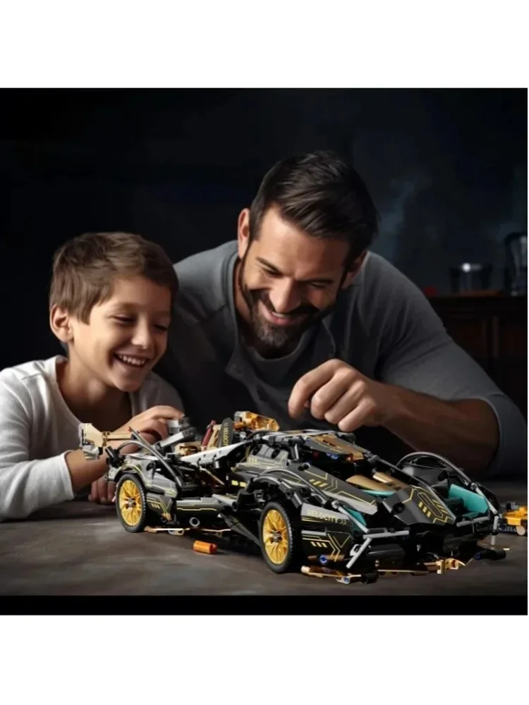 1280 Elementów Czarno-Złoty Zestaw Klocków do Budowy Samochodu Sportowego Wyścigowego, Wysoce Realistyczny Model Supercara, Statyczny Model DIY do Składania, Klocki Techniczne, Ozdoba na Biurko, — 2