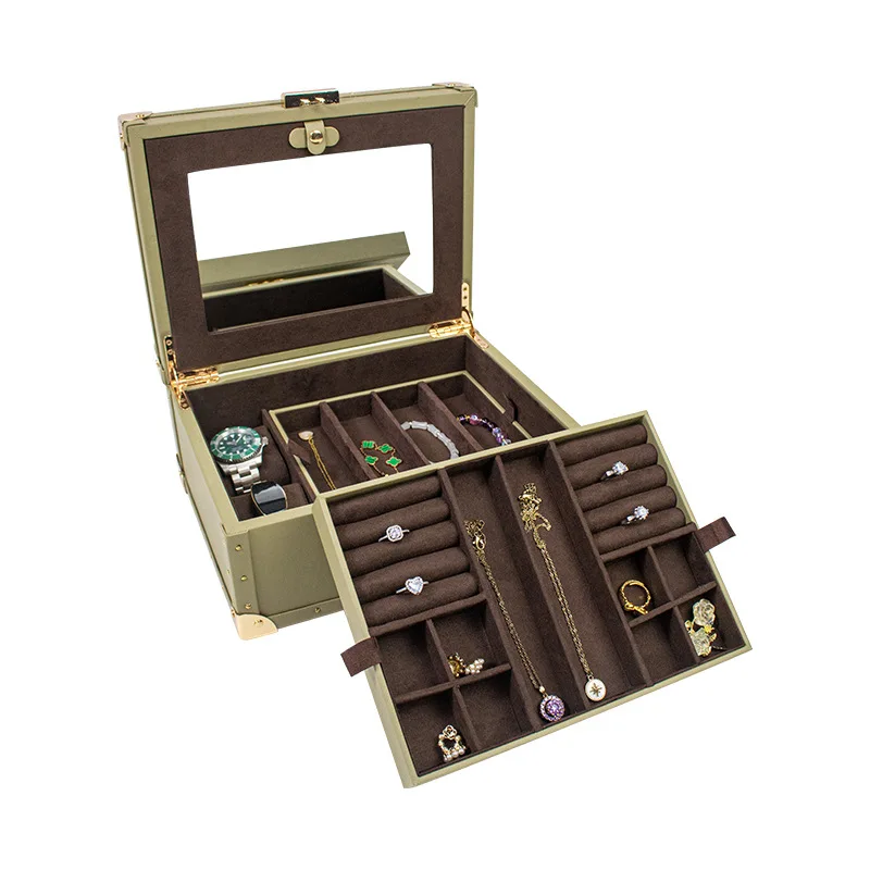 Women Necklace Organizer Box Leather Jewelry Storage Boxes Household Earrings Collection Cases Large Capacity Ring Storages Case