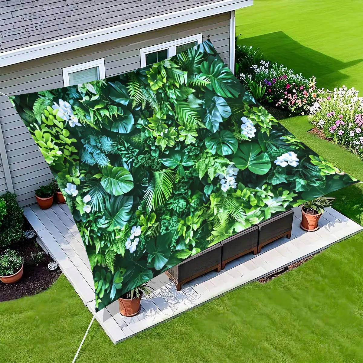 

1-Piece Tropical Plant Pattern Outdoor Awning and Garden Parasol — Vibrant exotic leaf and flower print, strong UV protection