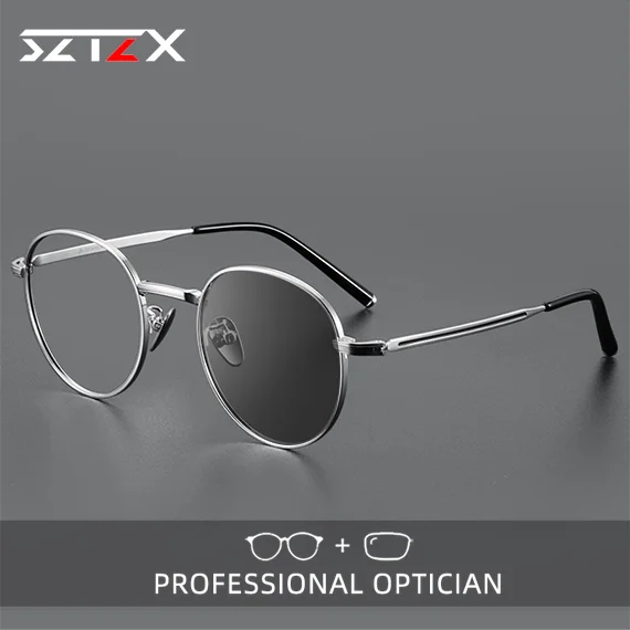 

SZTZX Fashion Optical Prescription Glasses Women Myopia Large Frame Gold Thread Glasses Men Anti Blue Light Color Change Glasses
