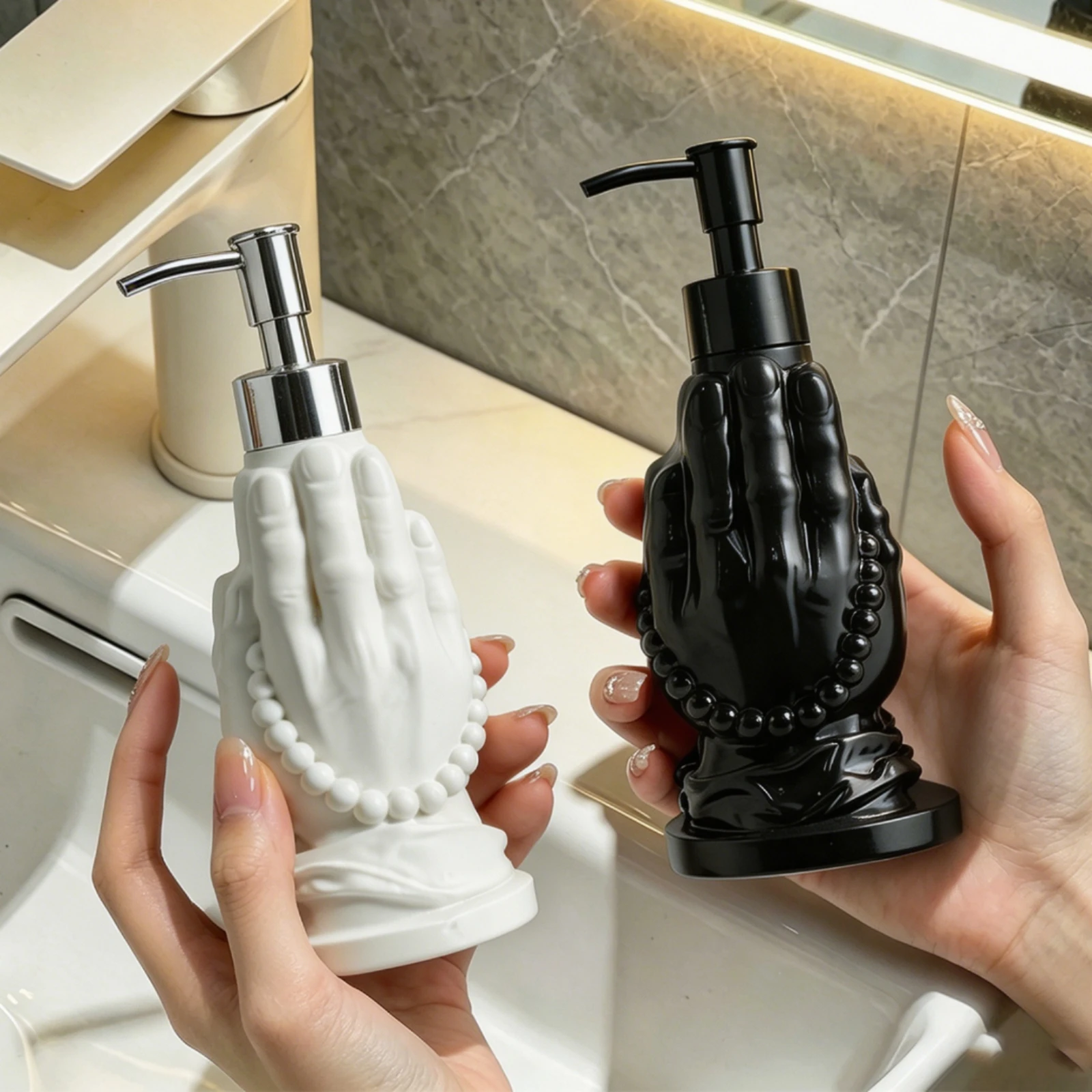 

Buddha's Hand Soap Dispenser Sculptural Hand-Shaped Pump Bottle Silver Pump Dispenser