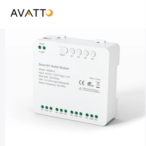 AVATTO Tuya WiFi módulo de interruptor DIY, controlador de puerta de garaje de cortina de luz de relé de avance lento inteligente de 4 canales funciona para Alexa Google Home