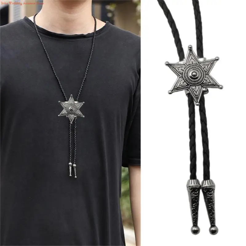 gravata-cowboy-bolo-g92d-com-pingente-hexagrama-relevo-elegante-bolotie-para-homens-e-mulheres