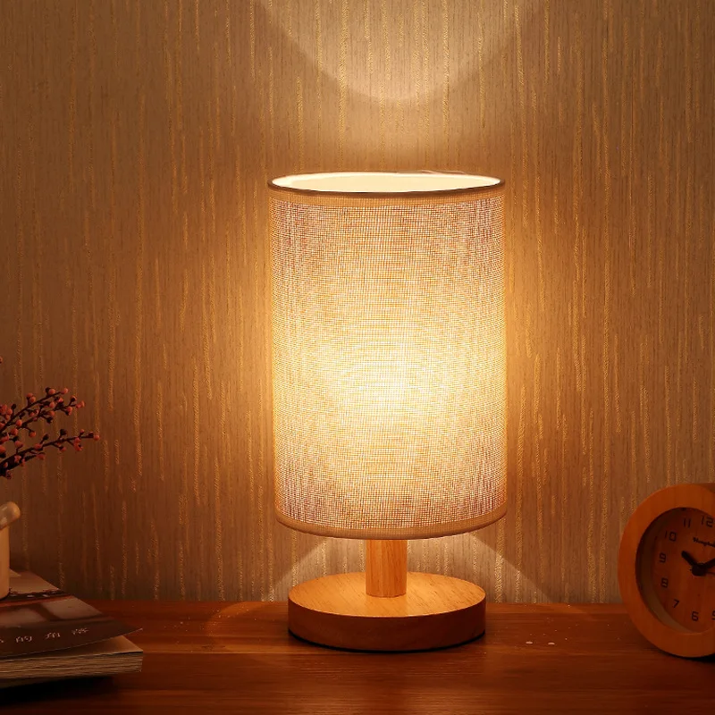 Nordic Solid Wood FabricusbTable Lamp Decoration Bedroom Bedside Lamp Study Dormitory Remote ControlledSmall Night Lamp Creative