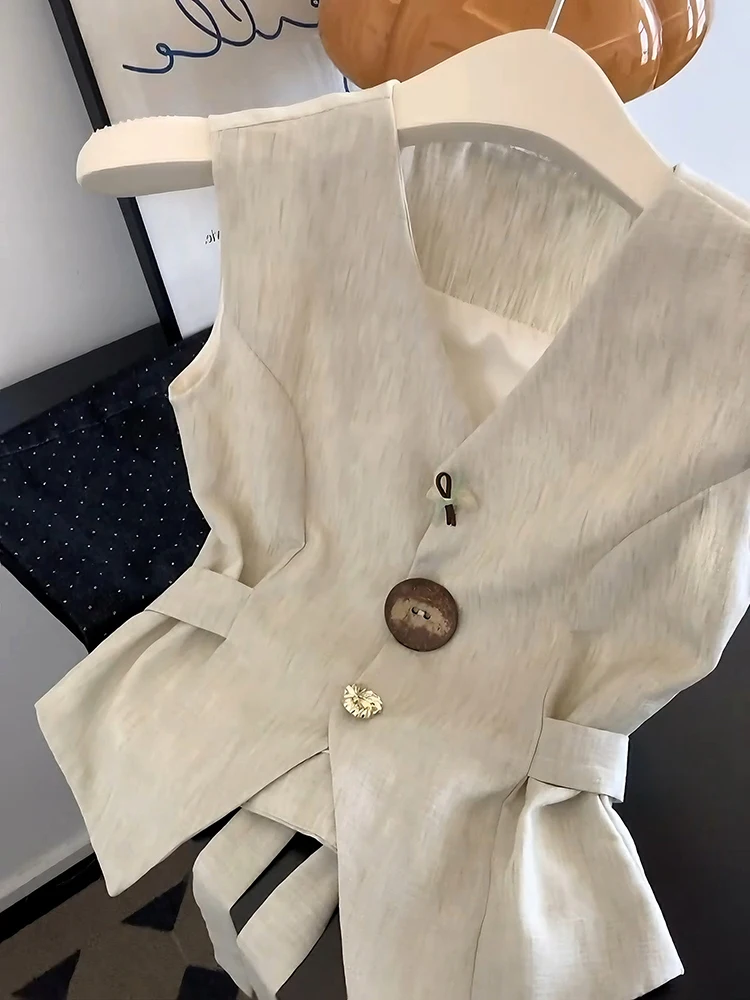 Américain rétro v-ne coupe ajustée taille cintrée ceinturée gilet ex été Faion mince décontracté oulder haut femmes Svel