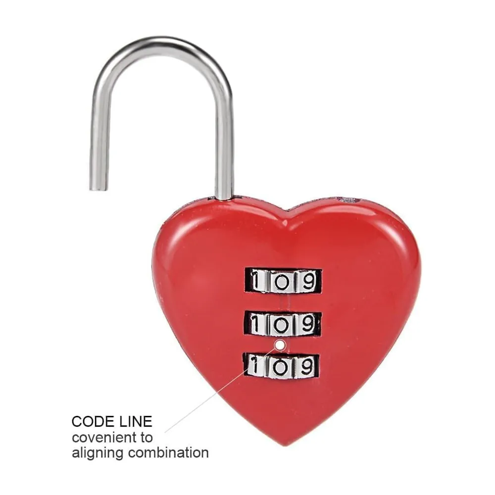 Red Combination Lock, Heart Shape 3 Digital Password Padlock, Mini Outdoor Combo Gate Lock for School Gym Locker, Fence Gate