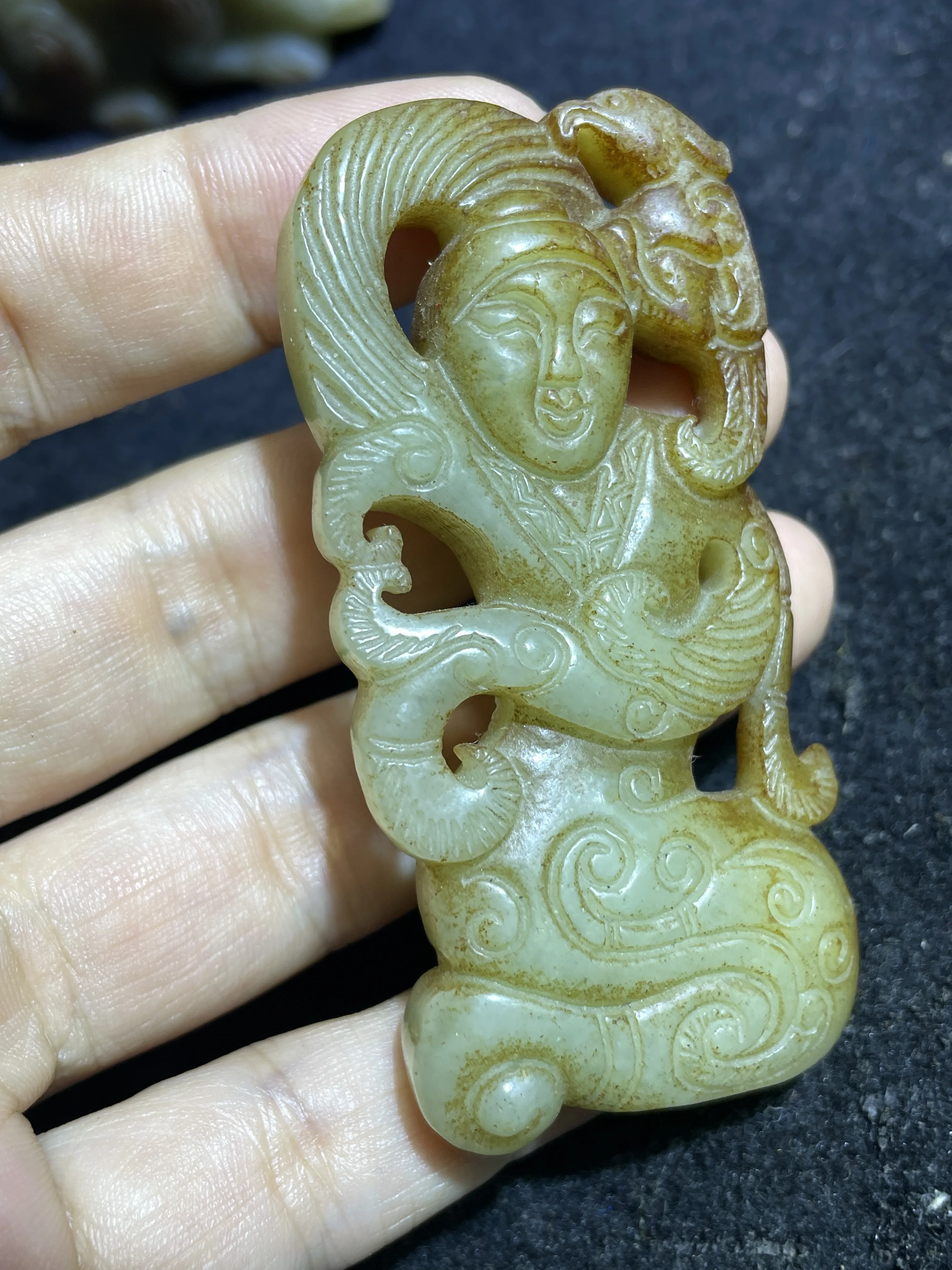 One Piece Chinese Vintage Hetian Jade Elegant Dancing Lady Lucky Pei Totem Fengshui Best Buy Amulet Carving LKbrother UP0612A