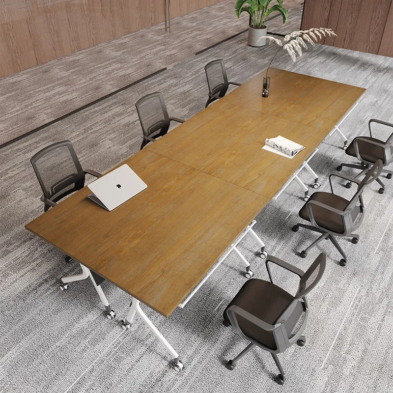 & Solid Wood Conference Table Socket Free Combination Mobile Folding Pulley Guest Negotiation Reception Table for 6-20 People
