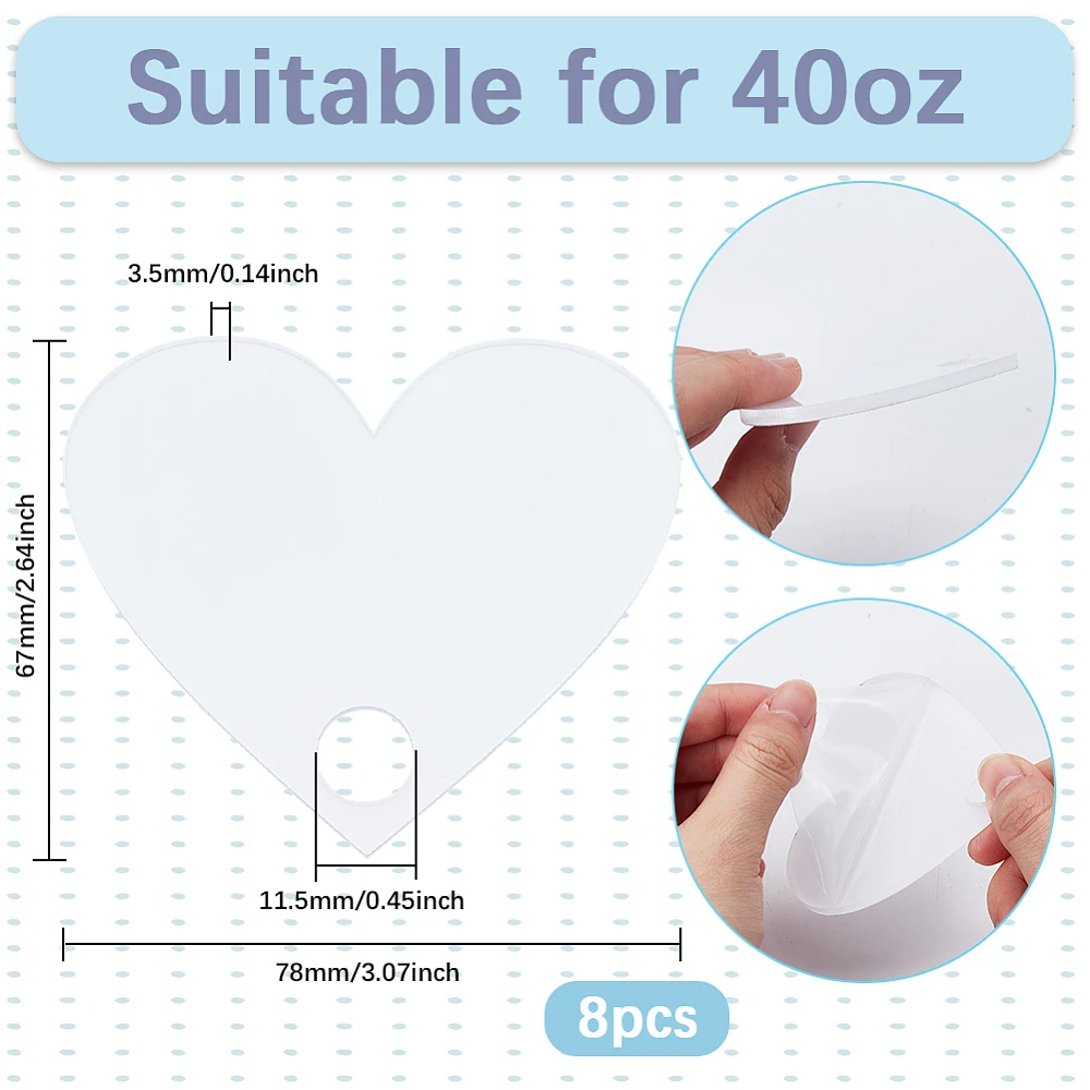 8Pcs Sublimation Name Blanks Acrylic Sublimation Ornaments 40 oz Personalized White Heart 2.64 x 3.07in Heat Transfer Tumbler