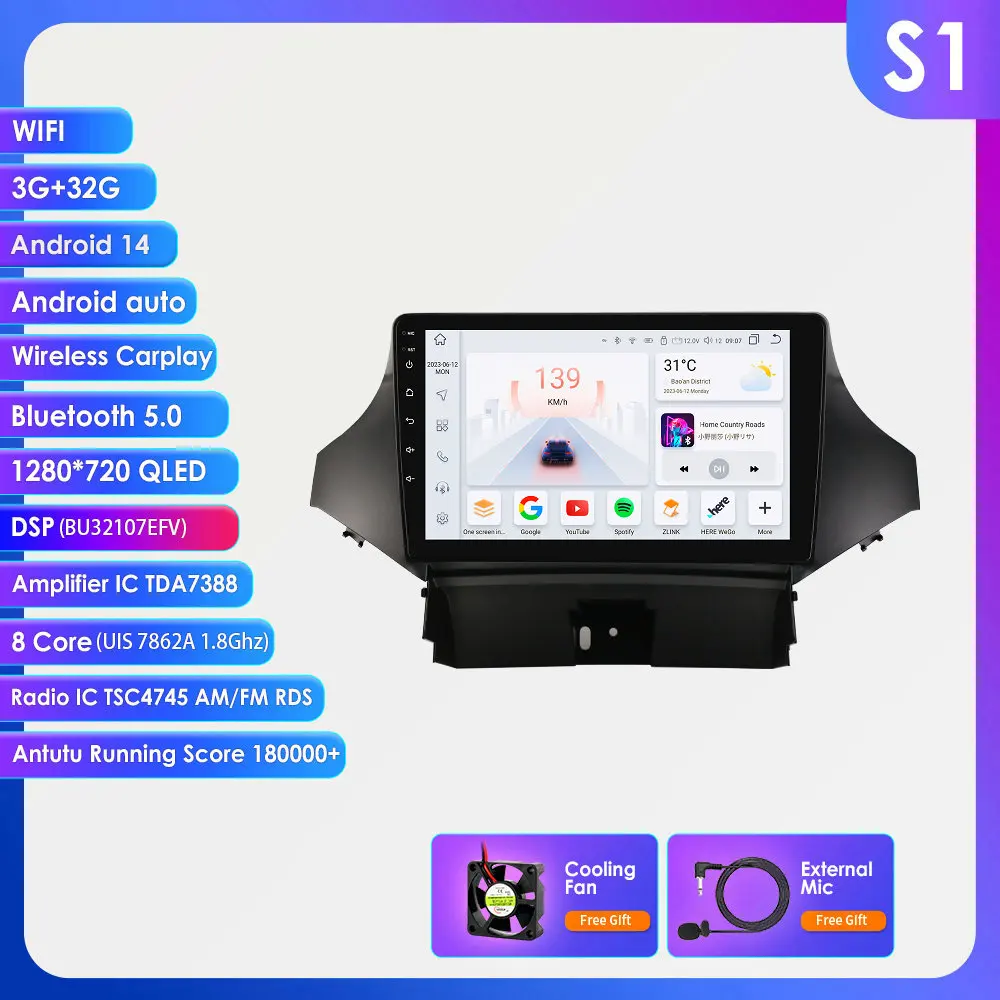 Hizpo 9'' Head Unit Smart Car Multimedia Speler voor Chevrolet Orlando 2010 - 2018 Touchscreen QLED 2din Navigatie Android 14 GPS SWC 360 Camera