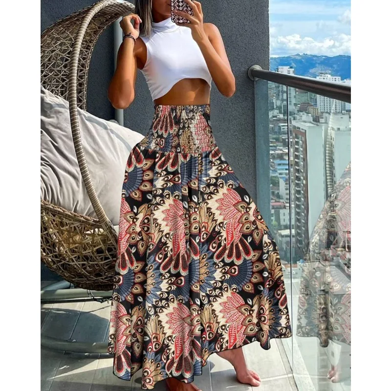 

2024 Summer New Fashion High Waist Slim Printed Skirt for Women Temperament Commuting INS Youthful Women's Casual A-line Skirts