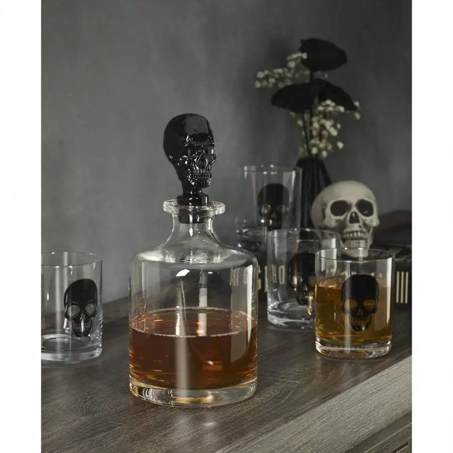 Skeleton-Themed Whiskey Set, 5-Piece Glass Bar Collection