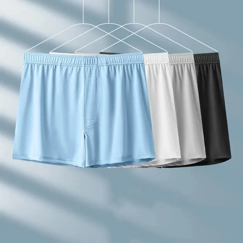 Large Size Mens Ice Silk Arrow Pants Seamless Solid Color Boxer Shorts Panties Summer Thin Loose Comfortable Sleepwear Underwear