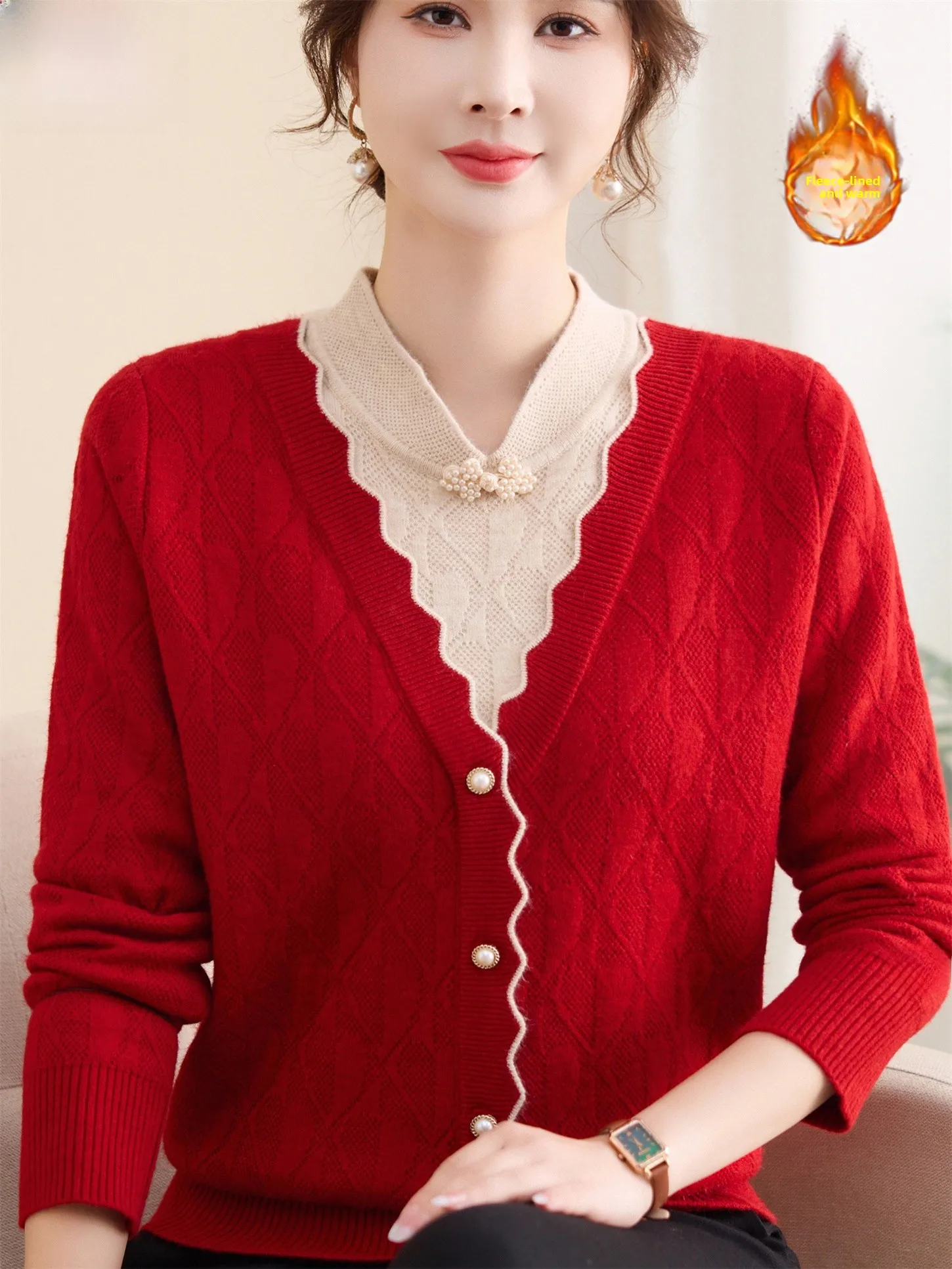 

Faionable Fce Lined Thiened Inteated Velvet Women's Base irt Winter Warm Top for Middle-Aged And ly Ladies