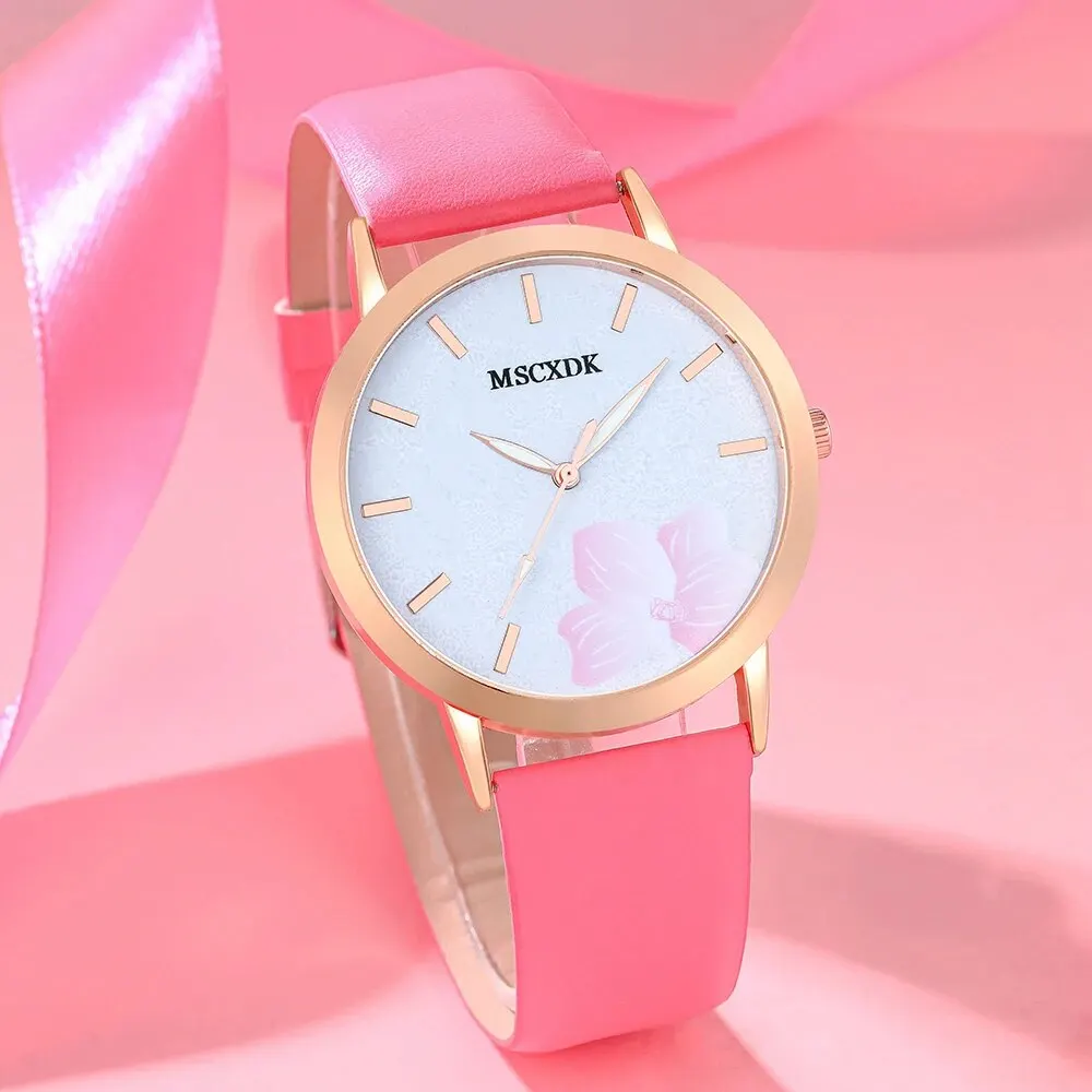 Women Pink Watch & Glasses Set Fashion Female Casual Leather Belt Watches Ladies Quartz Wristwatches Dress Clock Montre Femme