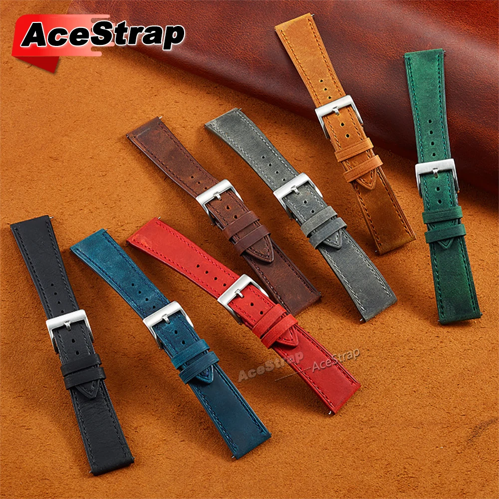 Cinturino per orologio vintage a sgancio rapido per cinturino per orologio Huawei 22mm 18mm 20mm Cintura in pelle di vacchetta con fibbia pieghevole a farfalla per braccialetto Seiko