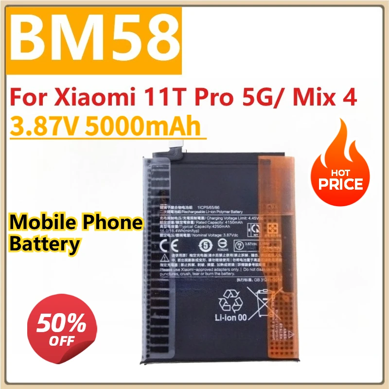 

New Replacement Mobile Phone Battery BM58 3.87V 5000mAh For Xiaomi 11T Pro 5G/ Mix 4 +Tools