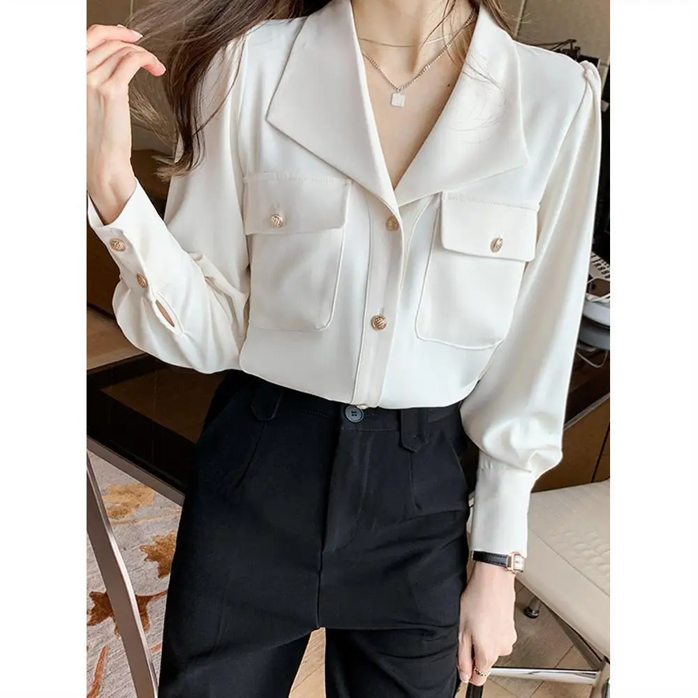 Chiffon Shirt Women\'s New French Professional Dress Shirt Design Sense Niche Suit Collar Top