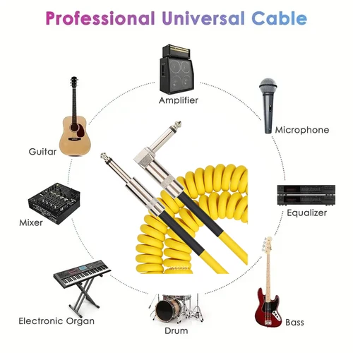 Imagen 2 del producto Cables de Audio TRS de 6,5mm, Cable de Audio de 1/4 pulgadas y 6,35mm para bajo de guitarra eléctrica, Cable conector de bajo ruido blindado chapado en oro de 5m ﻿
