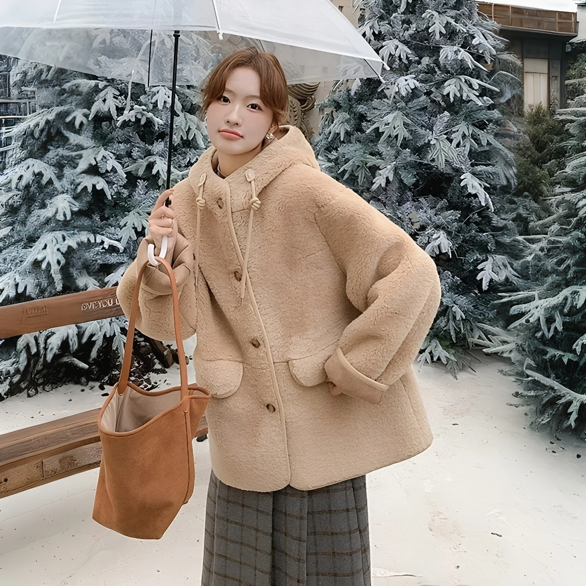 i couleur à capuche fourrure d'agneau Jaet femmes hiver nouveau coréen Sle petite taille en cuir fourrure intercé moelleux coton manteau