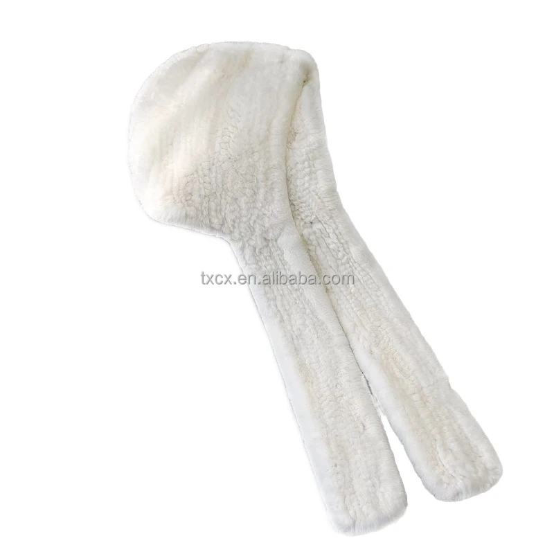 Thick and Warm Ear Flap Luxury Double-faced Mesh Weave Real Rex Rabbit Fur Hat with Scarf