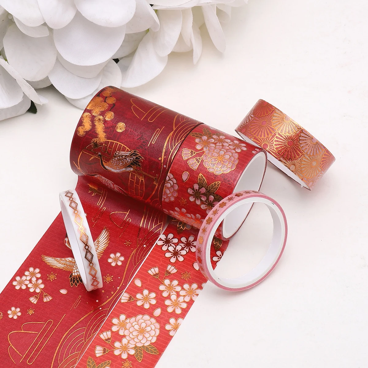5 Rolls of Flower Gold-Stamped Patterned Washi Tape, Creative Animal Print Decorative Tape, Scrapbook Stationery Decoration